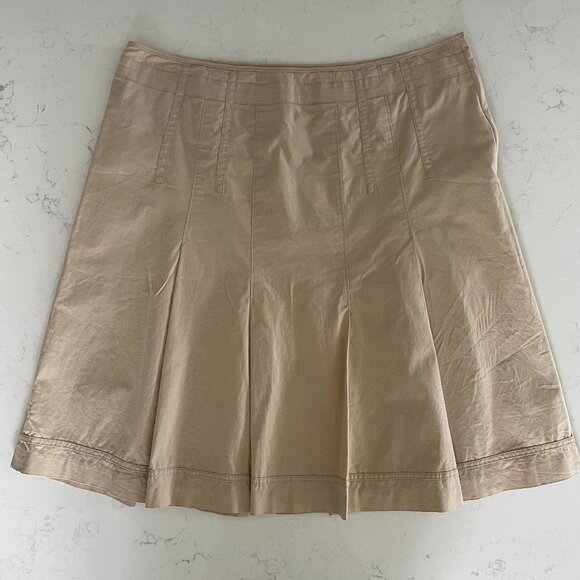 RW&CO. Casual Neutral Lined Cotton A Line Skirt 4 Pleats Front & Back Tan Sz 10 - Picture 1 of 10